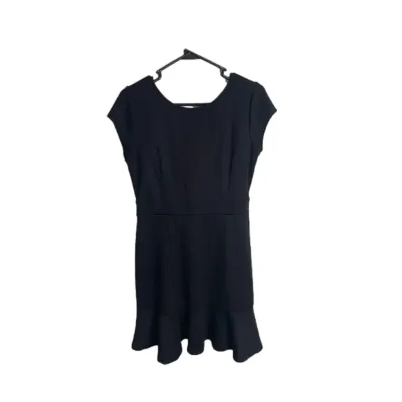 LOFT Black Fit & Flare Dress Women’s Size 8 Short Sleeve Scoop Back Work Office - Picture 2 of 9